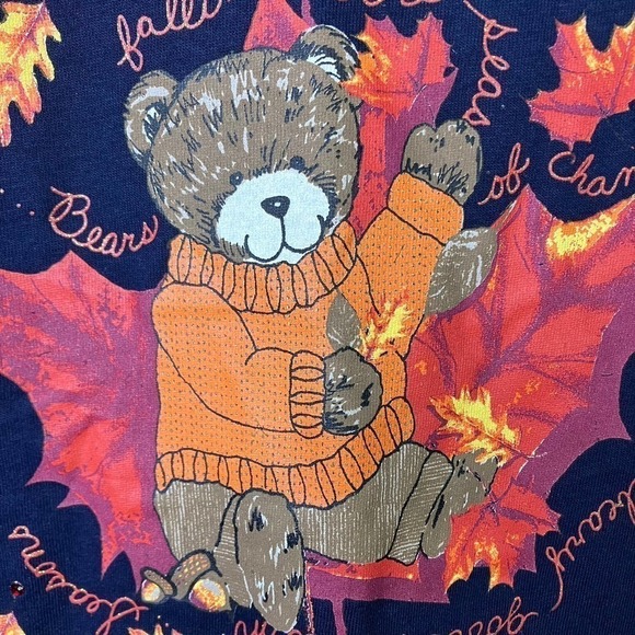 FASHION Bug Fall Autumn Teddy Bear Navy Blue Long Sleeve T-Shirt Plus Size 2X - Picture 8 of 16